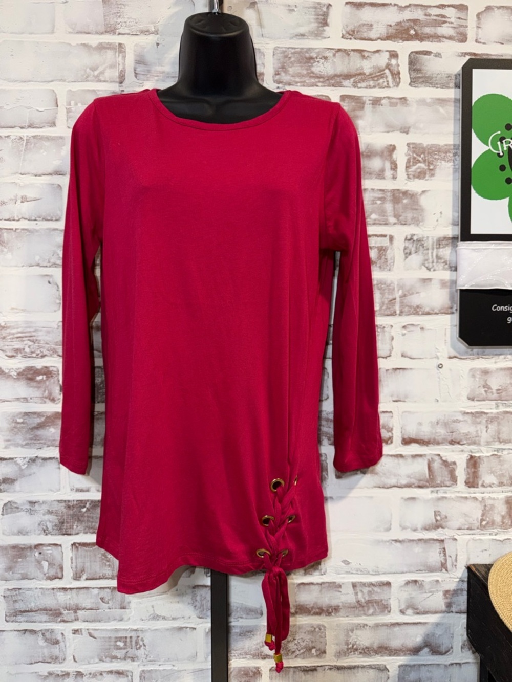 Michael kors Women's Red Lace-Up Hem 3/4 Sleeve Top